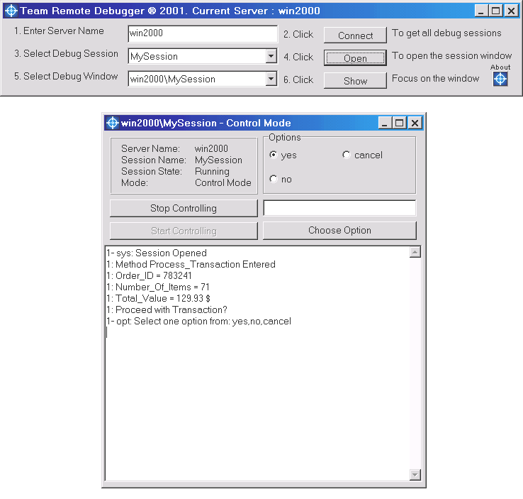 Screenshot of Team Remote Debugger 2001