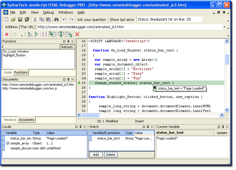 SplineTech JavaScript Debugger PRO in Action