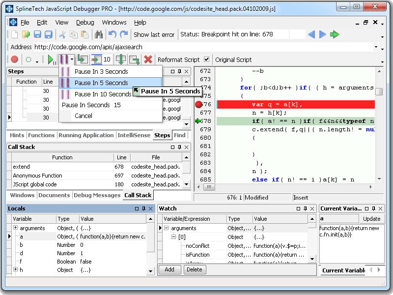 SplineTech JavaScript Debugger PRO Screenshot