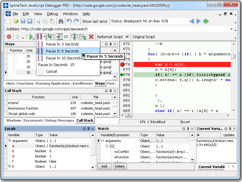 SplineTech JavaScript Debugger screenshot