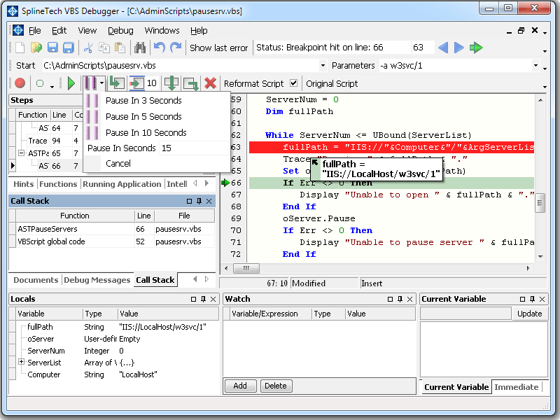 SplineTech VBS Debugger screen shot